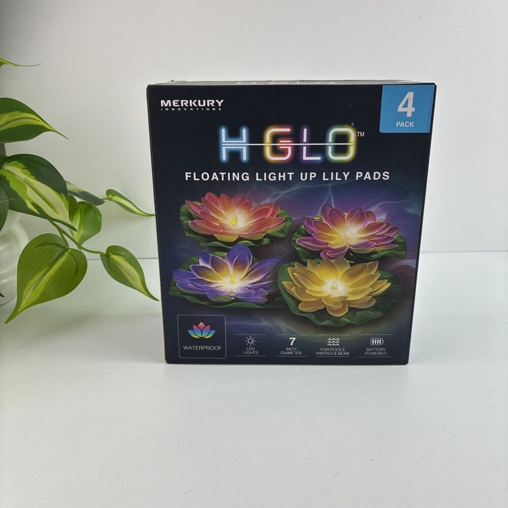 Floating LED Lily Pads Lights 4pk Merkury 7” for Pools & Ponds Tubs Warm White